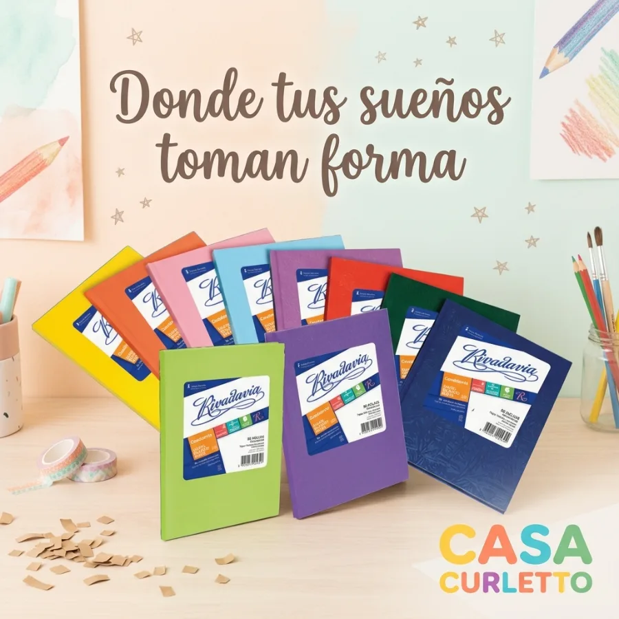 Cuaderno Tapa Dura Rivadavia Forrado Rayado 50 Hojas Color