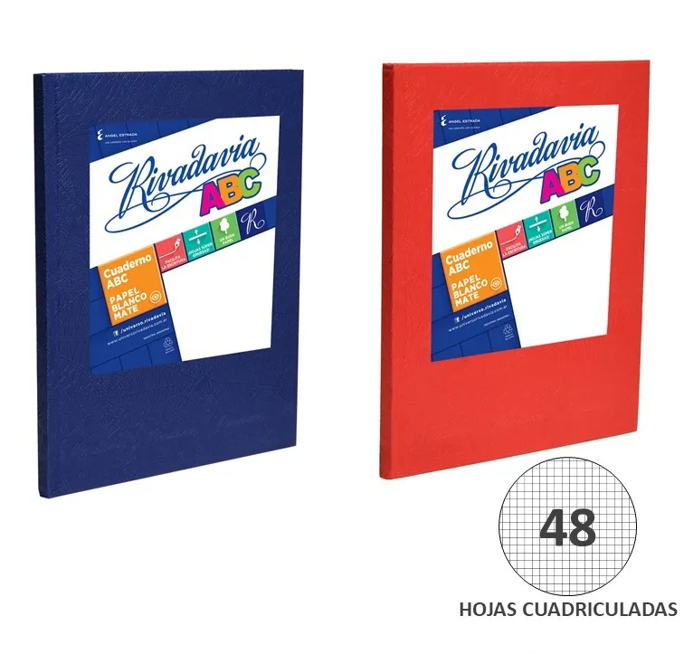 Cuaderno Tapa Dura Rivadavia ABC Forrado Cuadriculado 50 Hojas Azul, Rojo