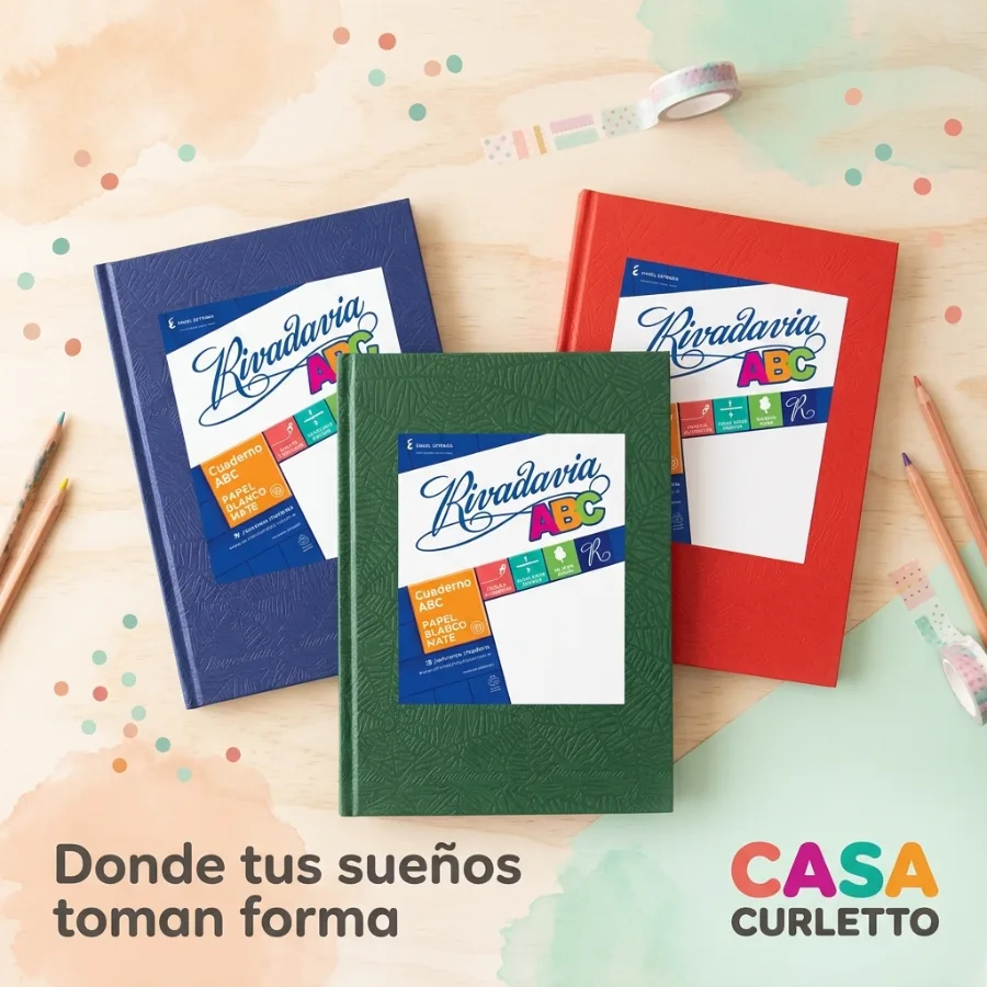 Cuaderno Tapa Dura Rivadavia ABC Rayado 98 Hojas Azul/Rojo/Verde