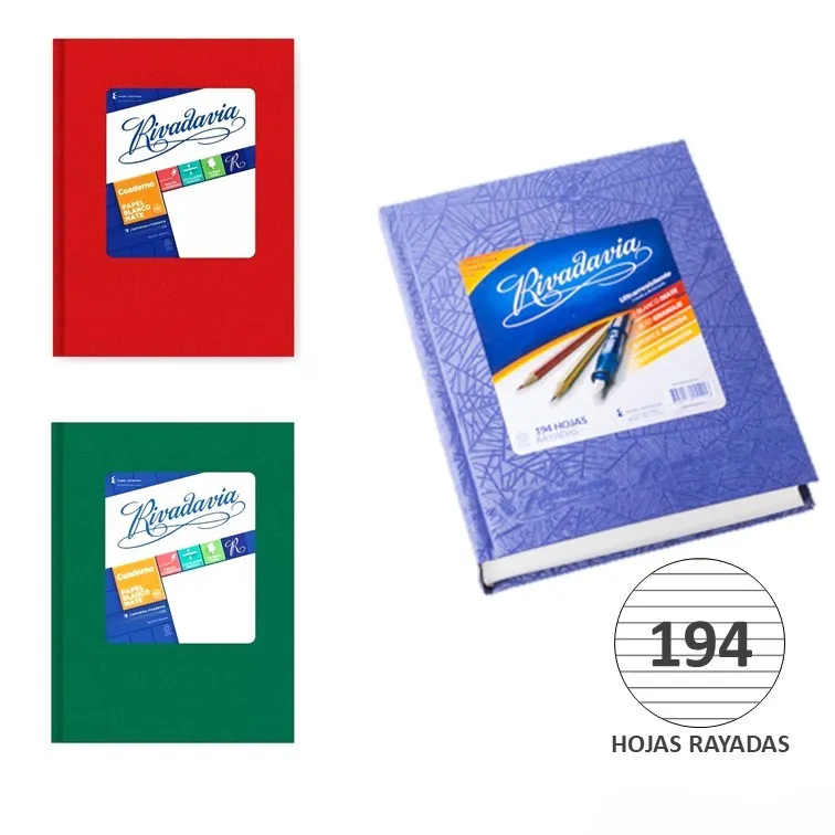 Cuaderno Tapa Dura Rivadavia Forrado 194 Hojas Azul/verde