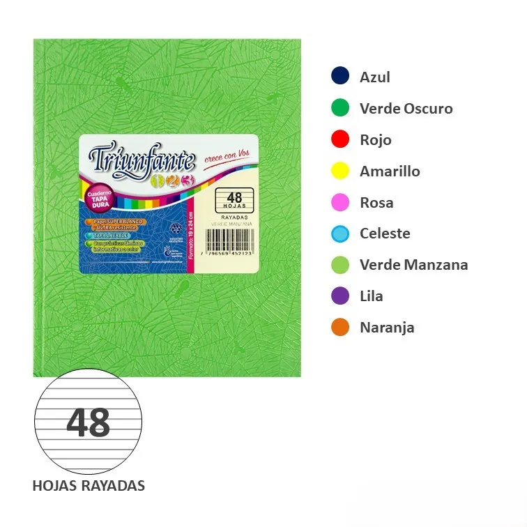 Cuaderno Tapa Dura Triunfante 123 48 Hojas Color