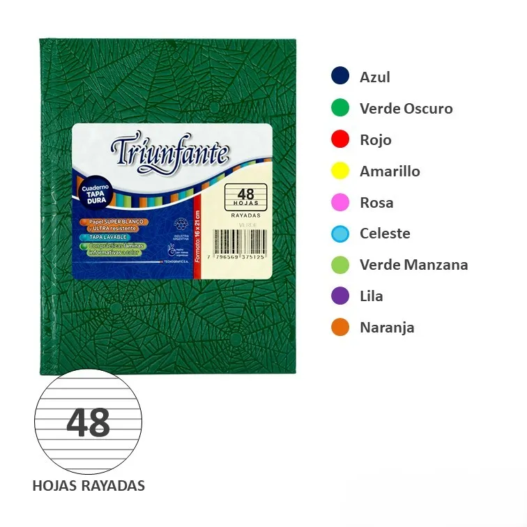 Cuaderno Tapa Dura Triunfante 48 Hojas Color
