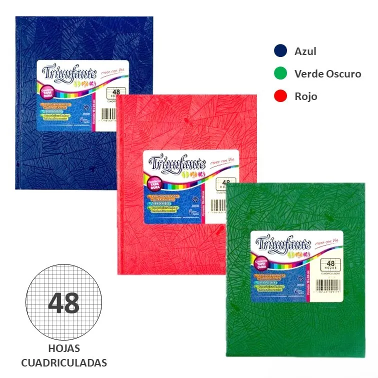 Cuaderno Tapa Dura Triunfante 123 48 Hojas Azul/Rojo/Verde