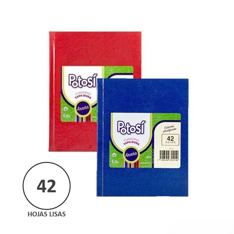 Cuaderno Tapa Dura Potosí Liso 42 Hojas Rojo