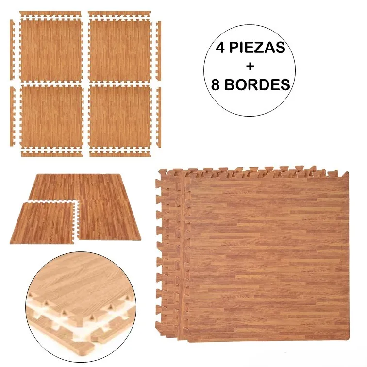 Pisos Encastrables de Goma Eva 50x50 Cm Madera 10 Mm (x4)