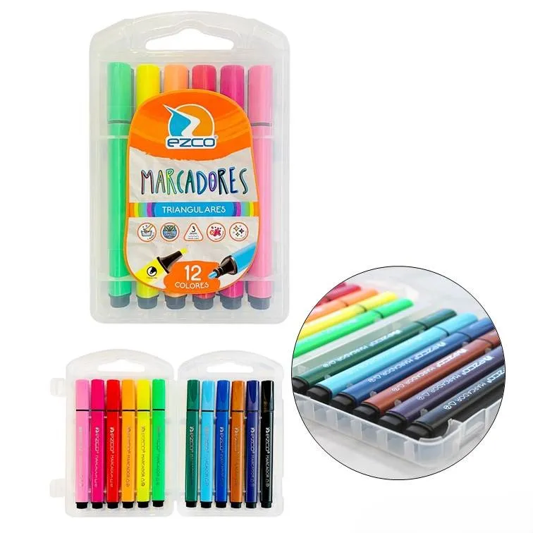 Marcadores Ezco Triangulares x12 Unidades