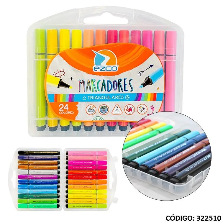 Marcadores Ezco Triangulares x24 Unidades