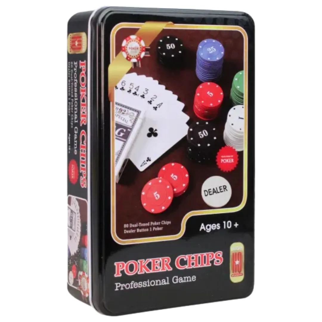 Set de Cartas Poker con 80 Fichas en Lata