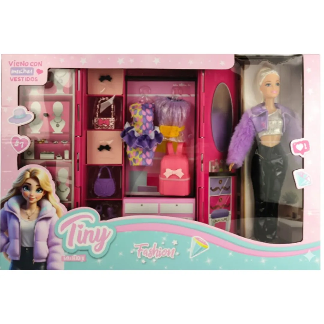 Muñeca Tiny Fashion con Vestidor en Caja