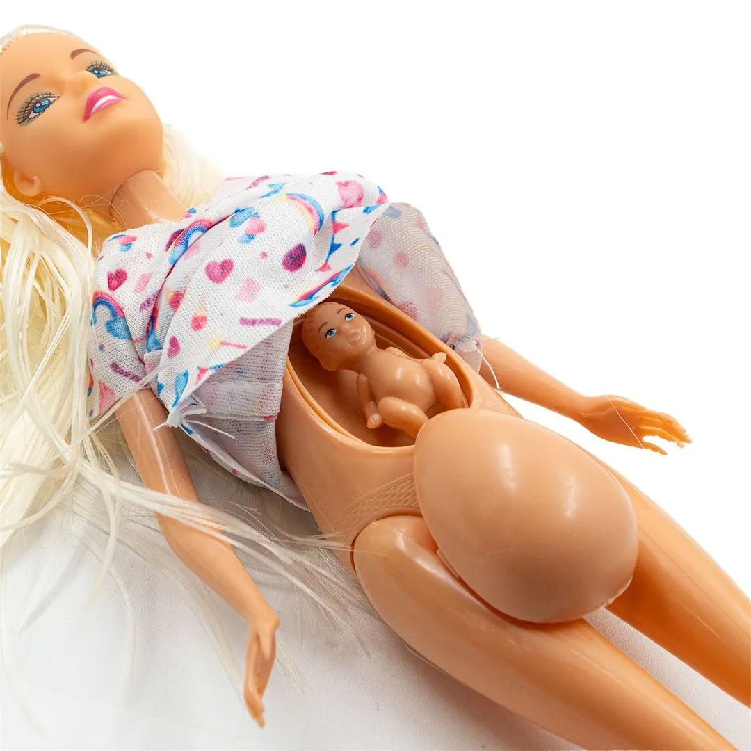 Muñeca Tiny Embarazada con Hija y Coche en Caja
