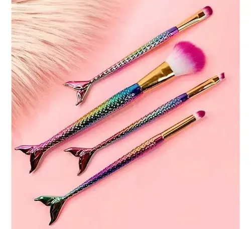 Set Brochas Maquillaje Cola de Sirena x4 Unidades